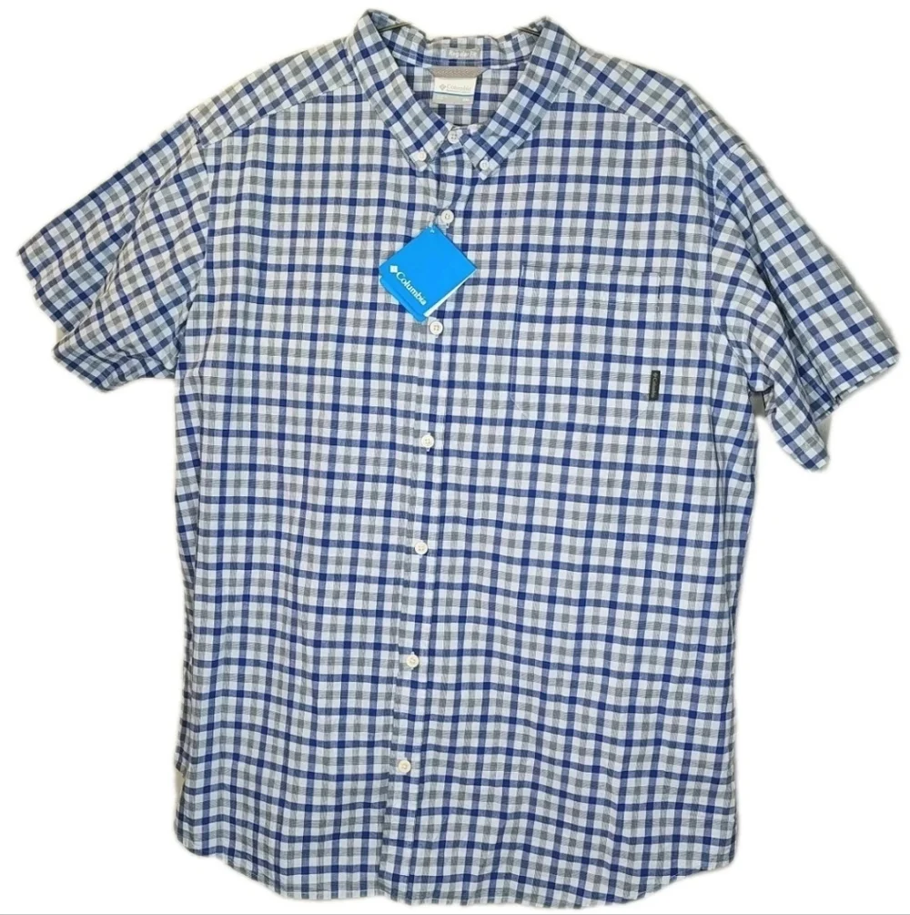 Columbia Rapid Rivers Shirt Men XXL Blue Plaid Poplin Stretch Cotton Button Nwt